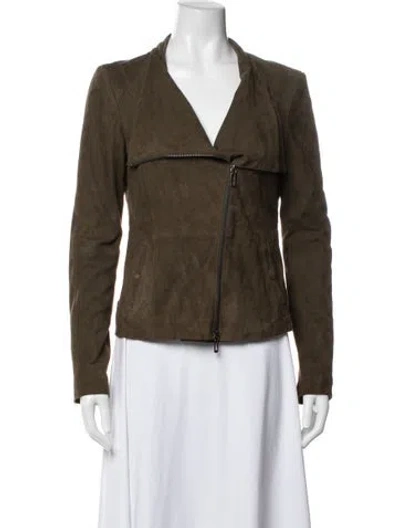 Pre-owned Vince Leather Biker Jacket In Green