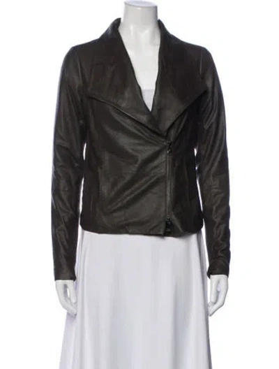 Pre-owned Vince Leather Biker Jacket In Green