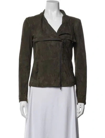 Pre-owned Vince Leather Biker Jacket In Green