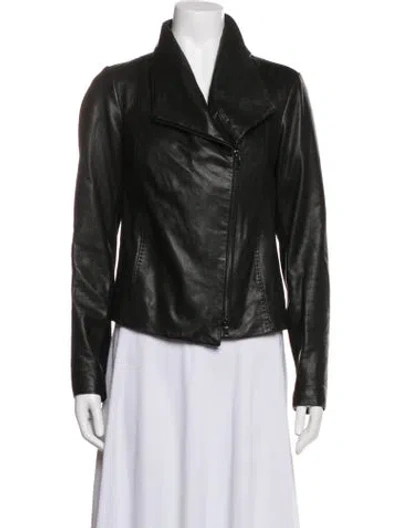 Pre-owned Vince Leather Biker Jacket In Green