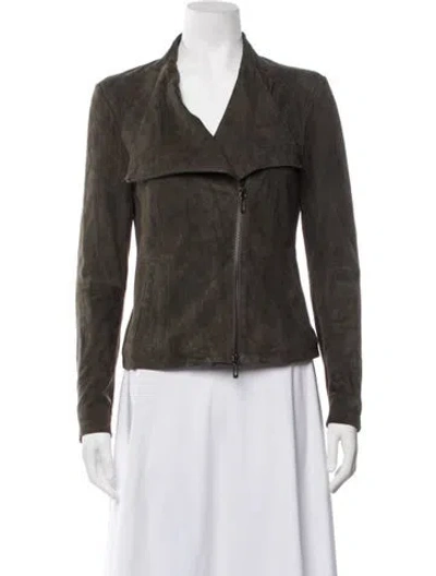 Pre-owned Vince Leather Biker Jacket In Green