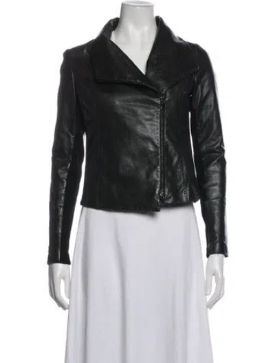 Pre-owned Vince Leather Biker Jacket In Green