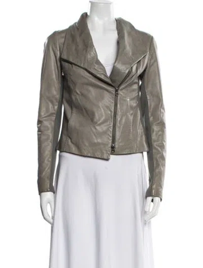 Pre-owned Vince Leather Biker Jacket In Green