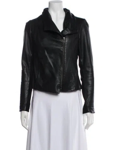 Pre-owned Vince Leather Biker Jacket In Green