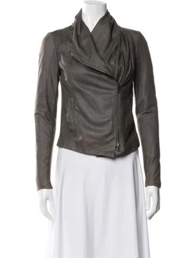 Pre-owned Vince Leather Biker Jacket In Grey