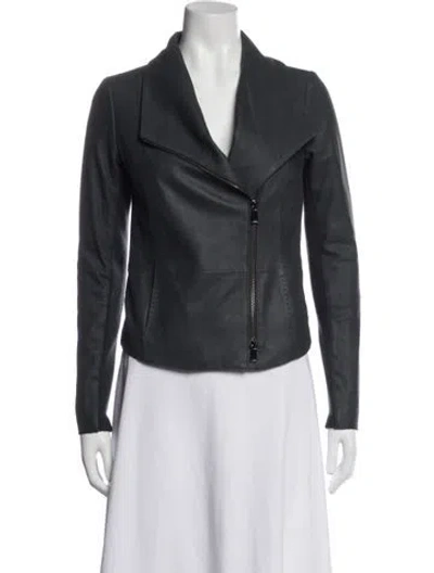Pre-owned Vince Leather Biker Jacket In Grey