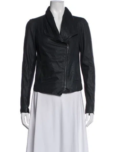 Pre-owned Vince Leather Biker Jacket In Grey
