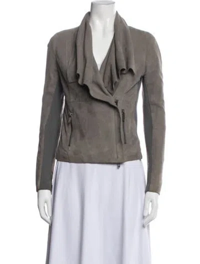 Pre-owned Vince Leather Biker Jacket In Grey