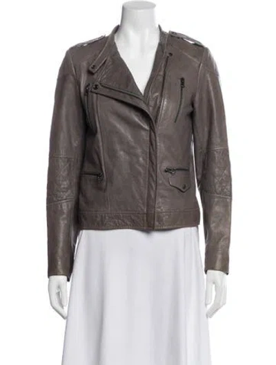 Pre-owned Vince Leather Biker Jacket In Grey