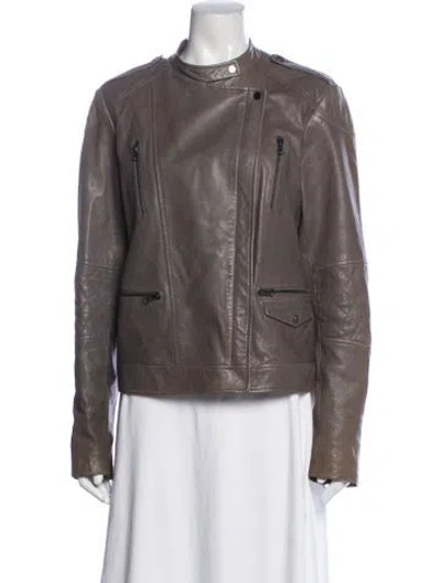 Pre-owned Vince Leather Biker Jacket In Grey