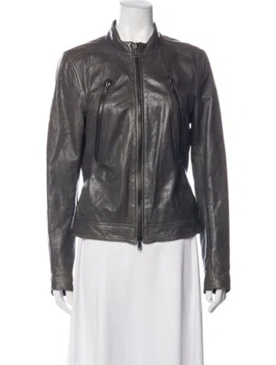 Pre-owned Vince Leather Biker Jacket In Grey