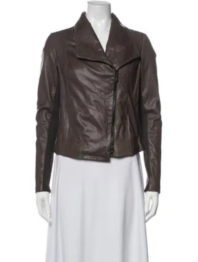 Pre-owned Vince Leather Biker Jacket In Grey