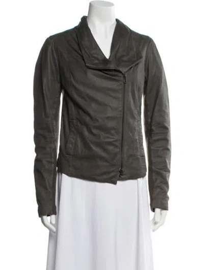 Pre-owned Vince Leather Biker Jacket In Grey