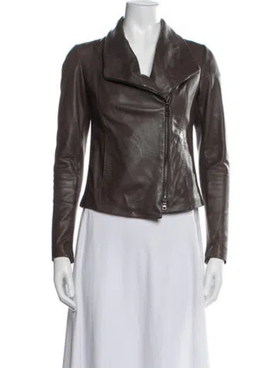 Pre-owned Vince Leather Biker Jacket In Grey