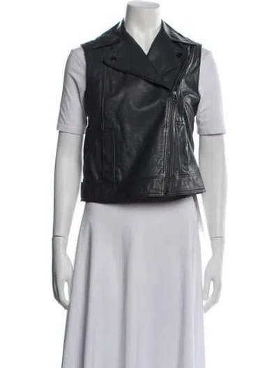 Pre-owned Vince Leather Biker Jacket In Grey