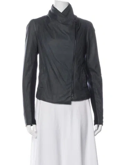 Pre-owned Vince Leather Biker Jacket In Grey