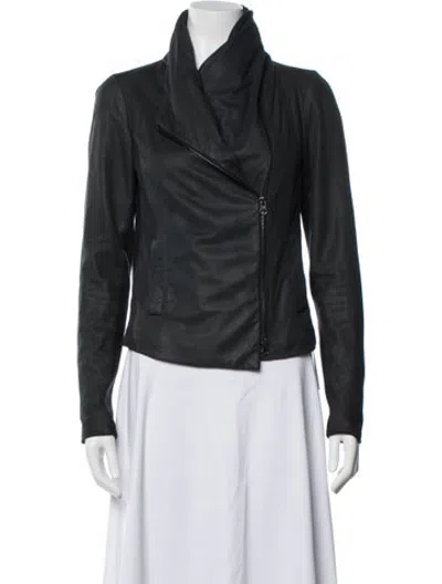 Pre-owned Vince Leather Biker Jacket In Grey