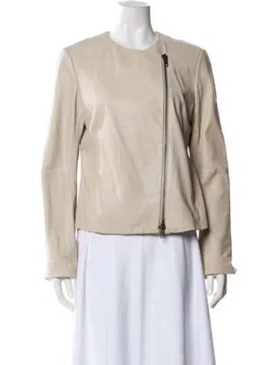 Pre-owned Vince Leather Biker Jacket In Neutral