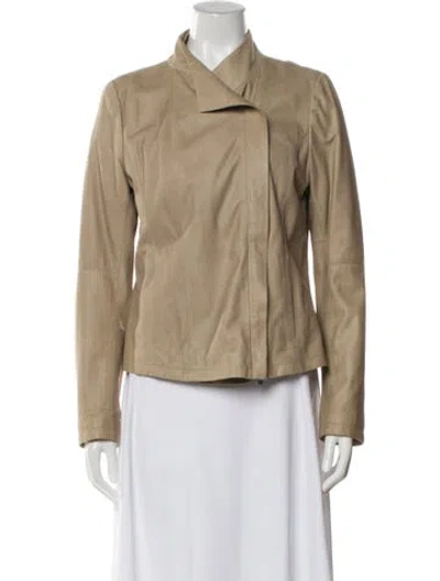 Pre-owned Vince Leather Biker Jacket In Neutral