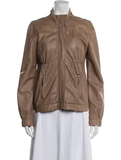 Pre-owned Vince Leather Biker Jacket In Neutral