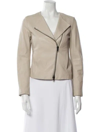 Pre-owned Vince Leather Biker Jacket In Neutral