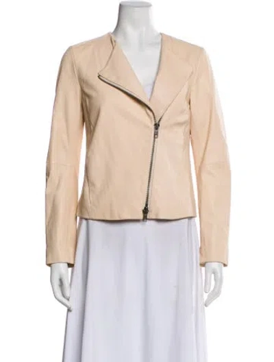 Pre-owned Vince Leather Biker Jacket In Neutral