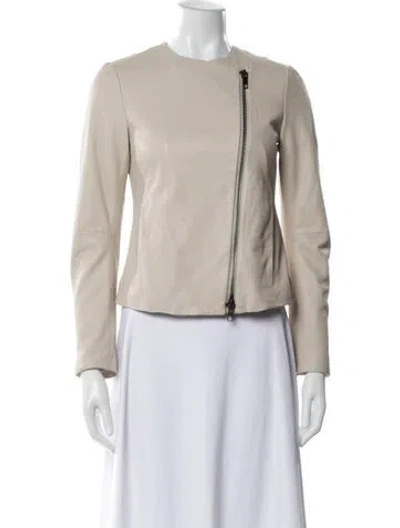 Pre-owned Vince Leather Biker Jacket In Neutral