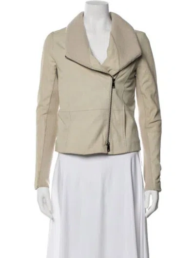 Pre-owned Vince Leather Biker Jacket In Neutral