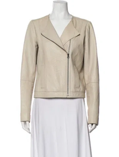 Pre-owned Vince Leather Biker Jacket In Neutral