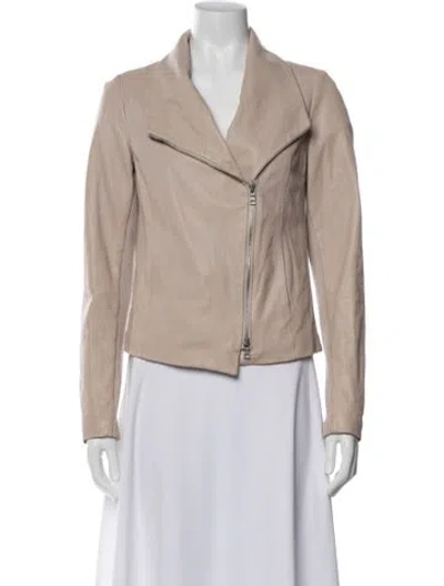 Pre-owned Vince Leather Biker Jacket In Neutral