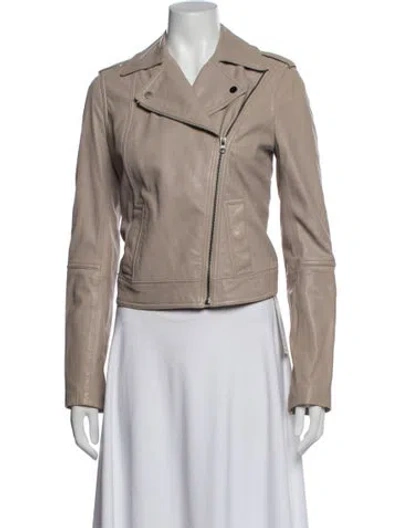 Pre-owned Vince Leather Biker Jacket In Neutral