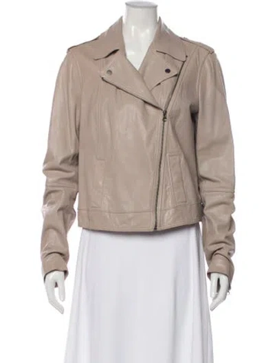 Pre-owned Vince Leather Biker Jacket In Neutral
