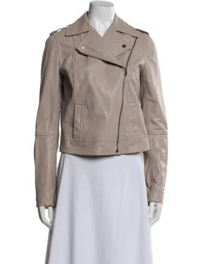 Pre-owned Vince Leather Biker Jacket In Neutral