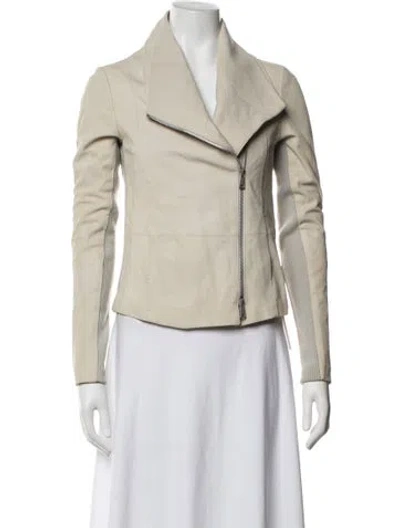 Pre-owned Vince Leather Biker Jacket In Neutrals