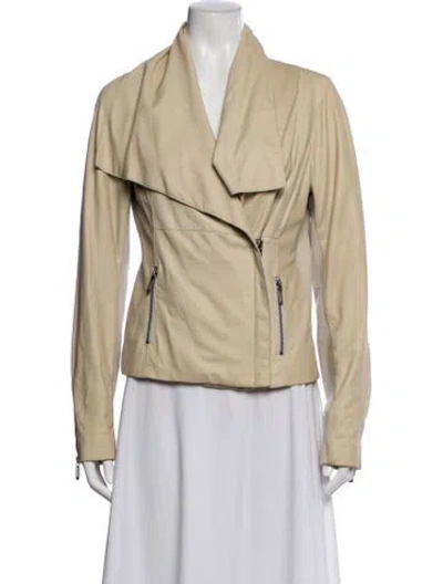Pre-owned Vince Leather Biker Jacket In Neutrals