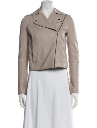 Pre-owned Vince Leather Biker Jacket In Neutrals