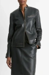 Vince Leather Biker Jacket In Vintage Black