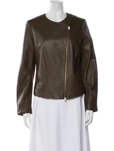 Pre-owned Vince Leather Biker Jacket W/ Tags In Brown