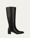 Vince Leather Block-heel Knee Boots In Black Wide Calf
