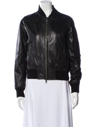 Pre-owned Vince Leather Bomber Jacket In Black