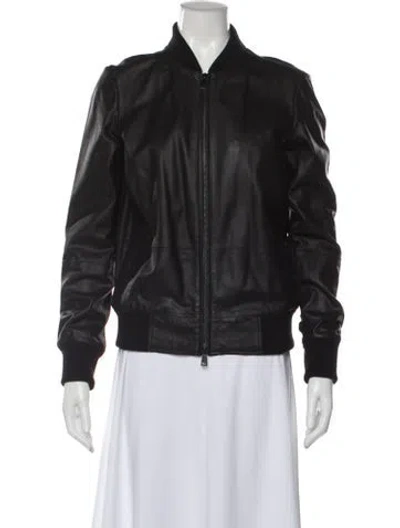 Pre-owned Vince Leather Bomber Jacket In Black