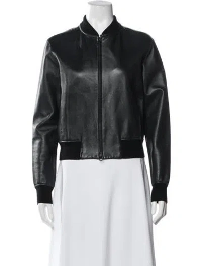 Pre-owned Vince Leather Bomber Jacket In Black