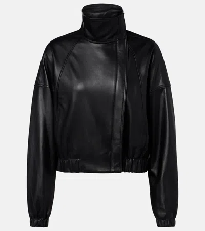 Vince Leather Bomber Jacket In Black