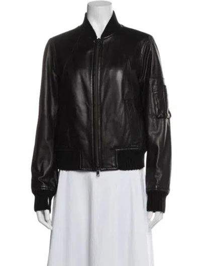 Pre-owned Vince Leather Bomber Jacket In Black