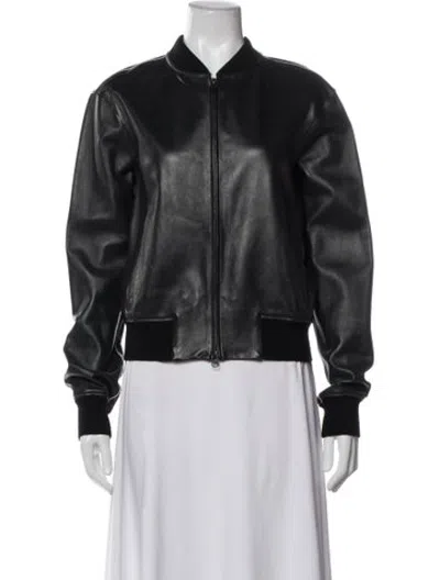 Pre-owned Vince Leather Bomber Jacket In Black