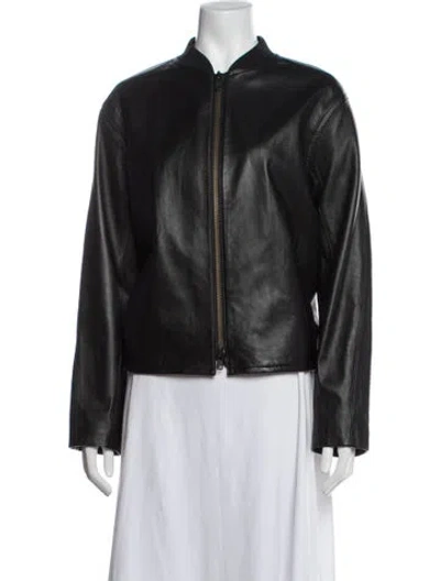 Pre-owned Vince Leather Bomber Jacket In Blue