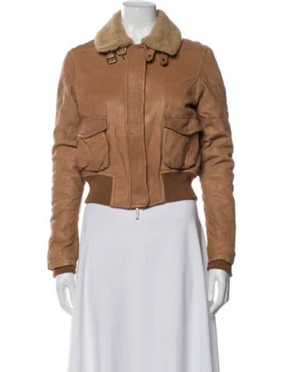 Pre-owned Vince Leather Bomber Jacket In Brown