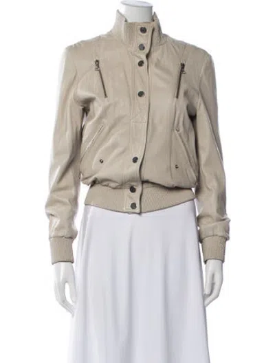 Pre-owned Vince Leather Bomber Jacket In Neutrals