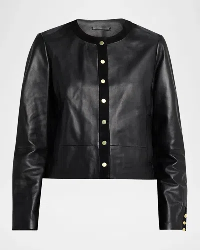 Vince Leather Boxy Crop Jacket In Black