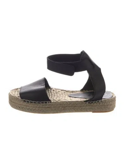 Pre-owned Vince Leather Braided Accents Espadrilles In Black/neutrals
